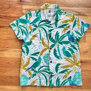 Tea Collection Boys Button up 100% Cotton Tropical Print Shirt Boys 7 EUC